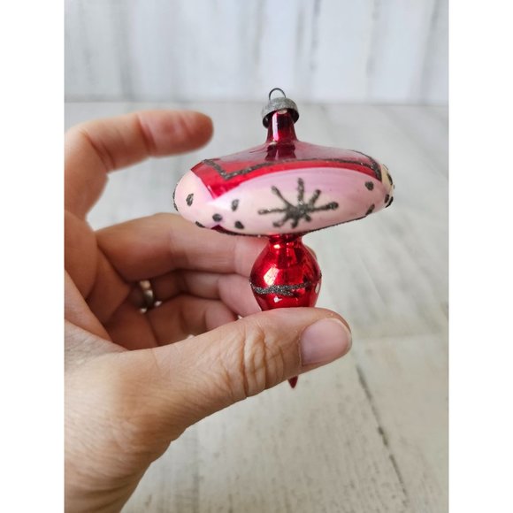 Antique Italy topper glass ornament red metallic glitter unique Xmas tree - Picture 6 of 10